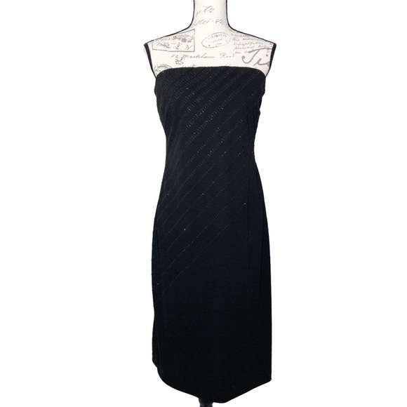 Express Dresses & Skirts - Vintage Express Formal Strapless Black Sequin Midi Y2k Slip Dress size 11/12